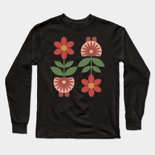 Terracotta Folk Art Floral Long Sleeve T-Shirt